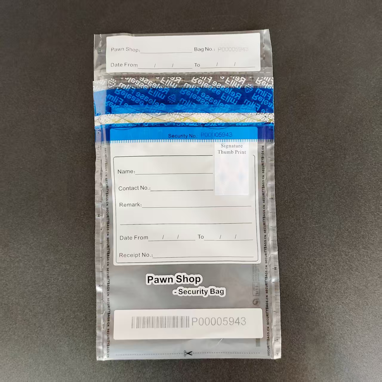 英文版典当行抵押品封存袋- 典当抵押品封存袋- 防伪保安袋- 塑料系列- 防伪袋，包装清单背胶袋，黑胶唱片袋，纸背胶袋